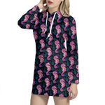 Purple Seahorse Pattern Print Hoodie Dress