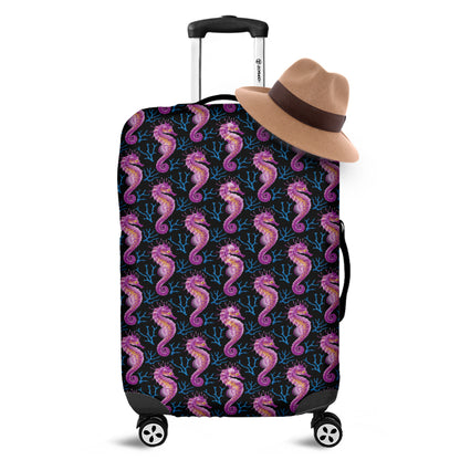 Purple Seahorse Pattern Print Luggage Cover