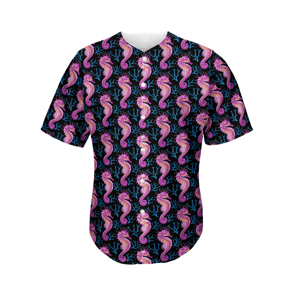 Purple Seahorse Pattern Print Men's Baseball Jersey