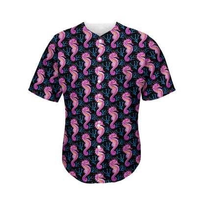 Purple Seahorse Pattern Print Men's Baseball Jersey