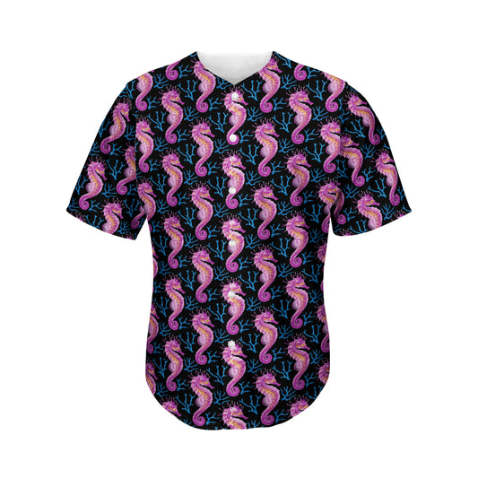 Purple Seahorse Pattern Print Men's Baseball Jersey