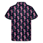 Purple Seahorse Pattern Print Men's Short Sleeve Shirt