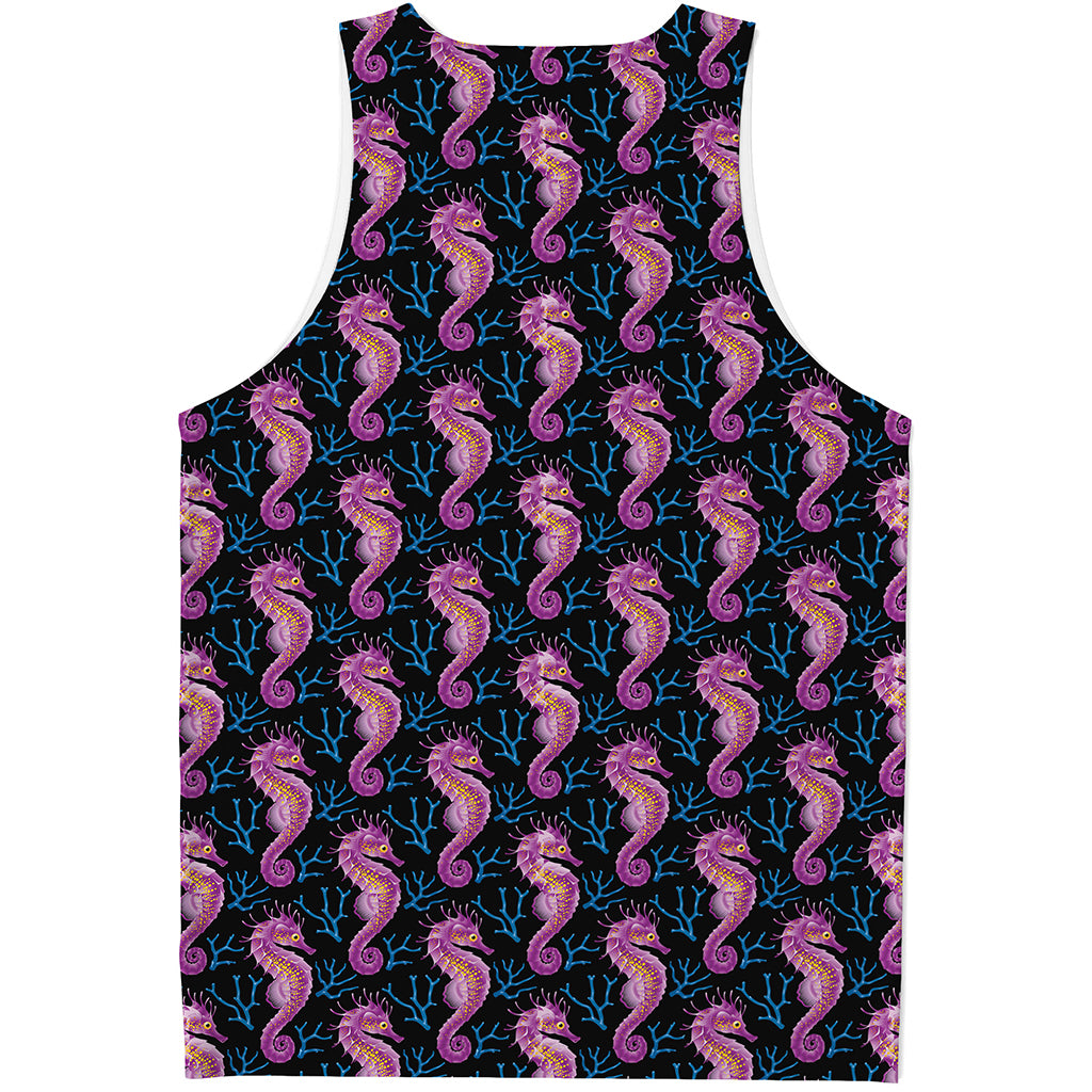 Purple Seahorse Pattern Print Men's Tank Top