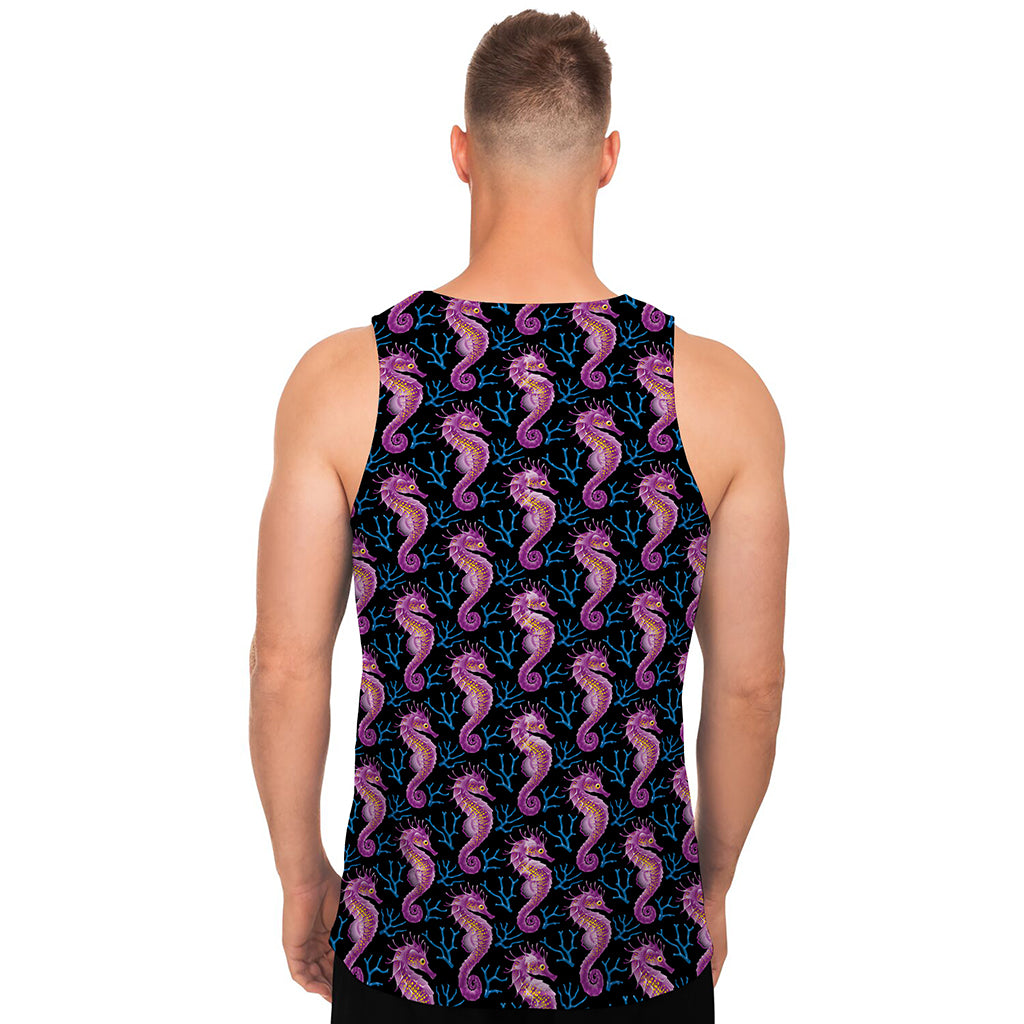 Purple Seahorse Pattern Print Men's Tank Top