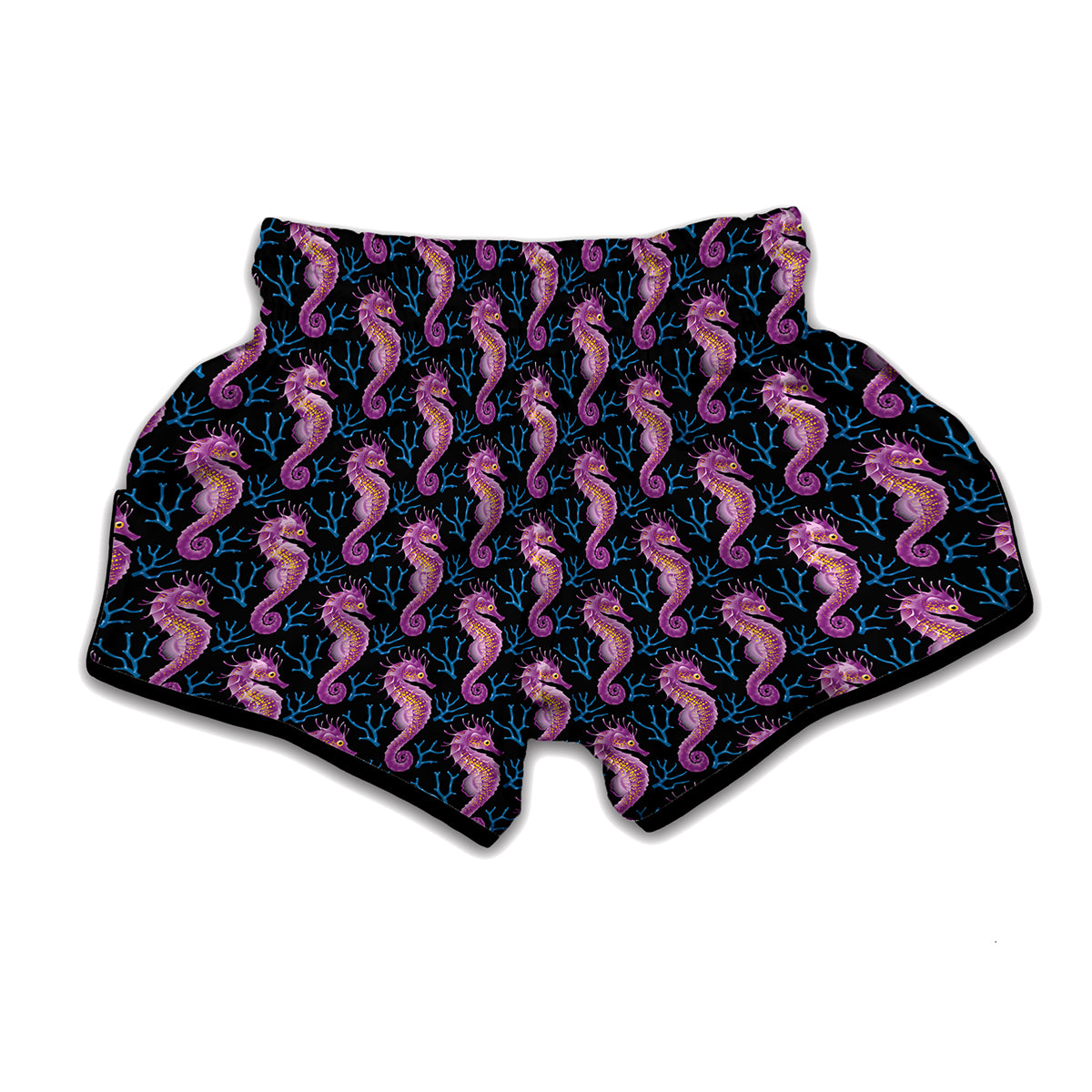Purple Seahorse Pattern Print Muay Thai Boxing Shorts