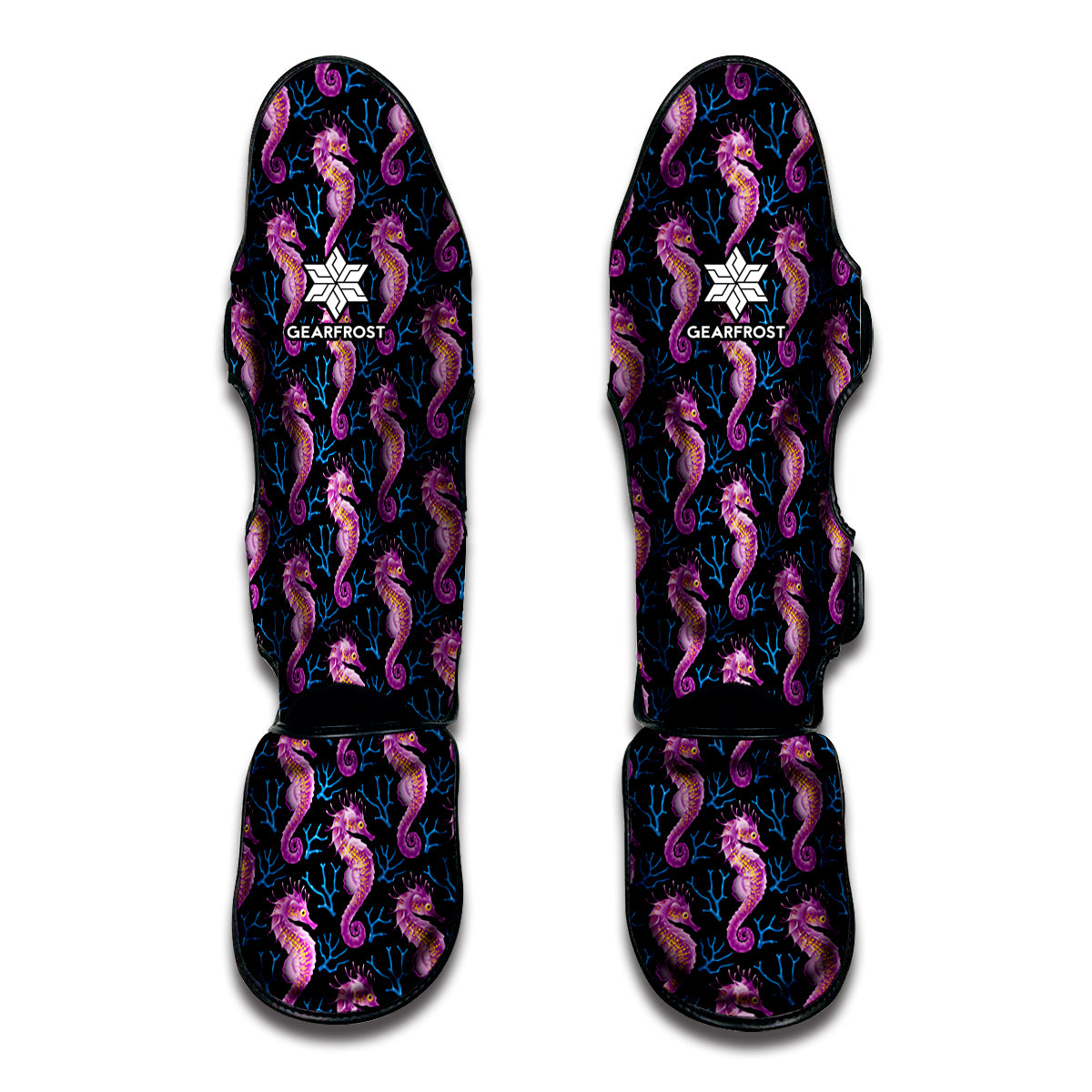 Purple Seahorse Pattern Print Muay Thai Shin Guard