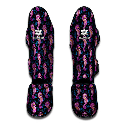 Purple Seahorse Pattern Print Muay Thai Shin Guard