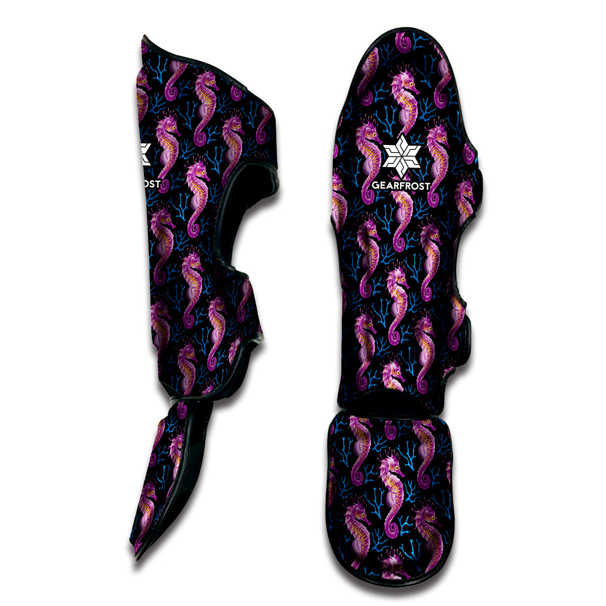 Purple Seahorse Pattern Print Muay Thai Shin Guard