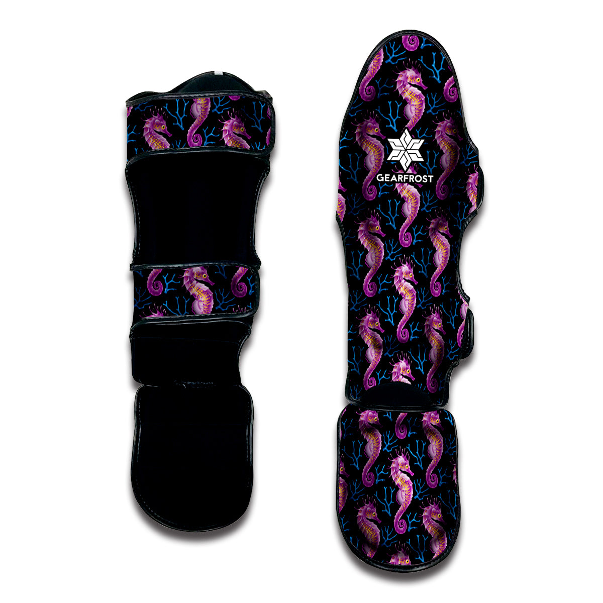 Purple Seahorse Pattern Print Muay Thai Shin Guard