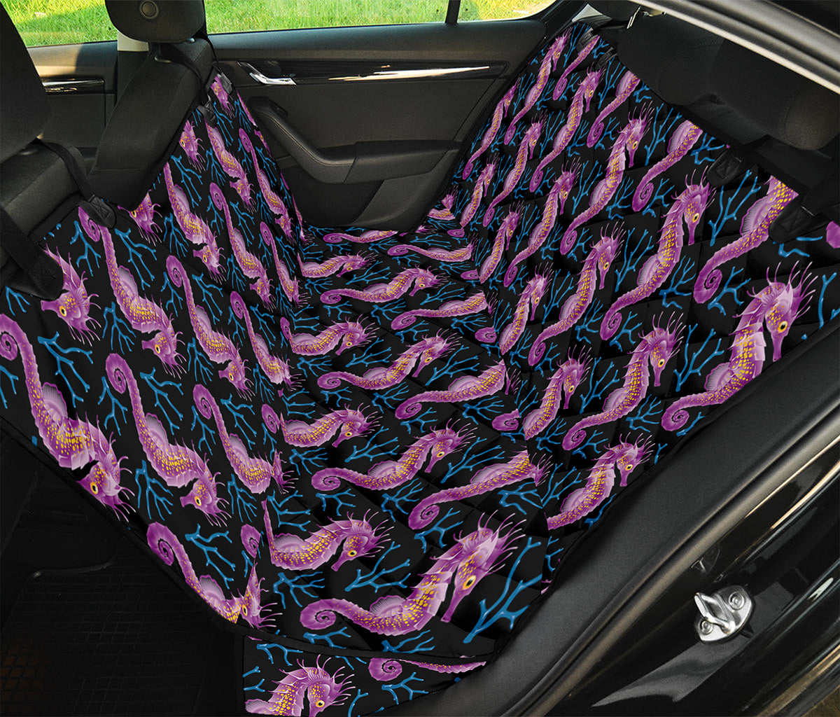 Purple Seahorse Pattern Print Pet Car Back Seat Cover