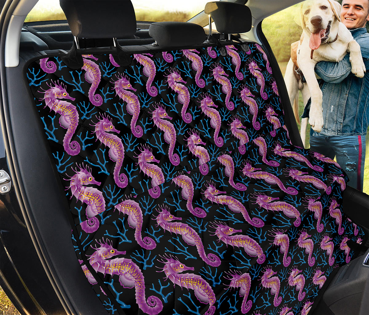 Purple Seahorse Pattern Print Pet Car Back Seat Cover