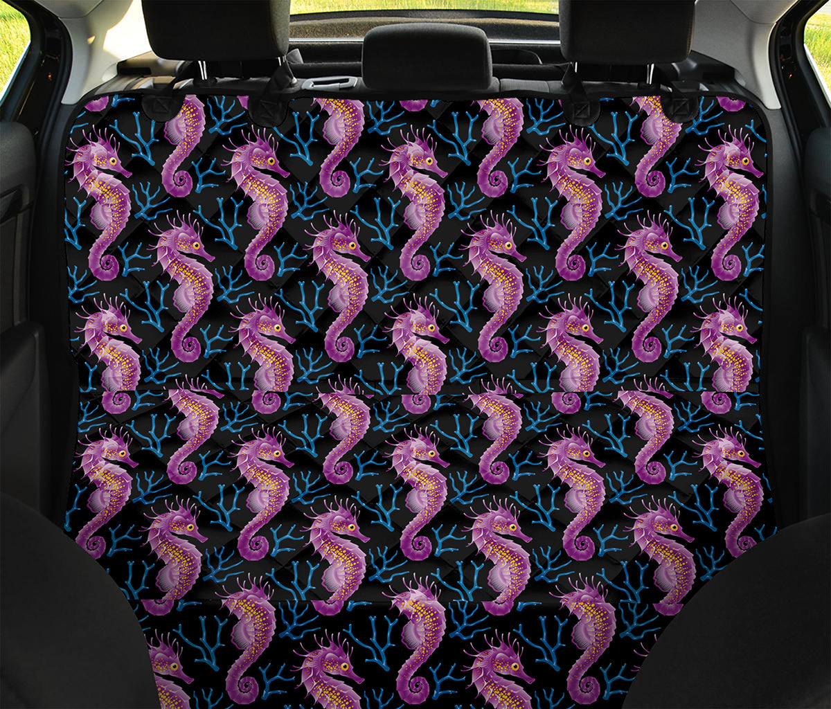 Purple Seahorse Pattern Print Pet Car Back Seat Cover