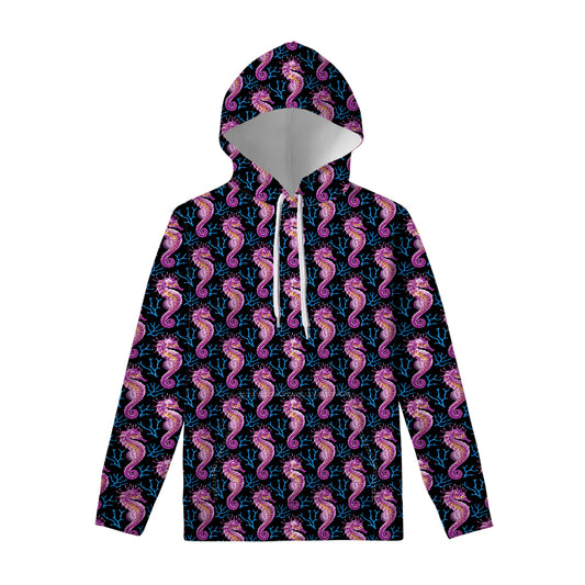 Purple Seahorse Pattern Print Pullover Hoodie