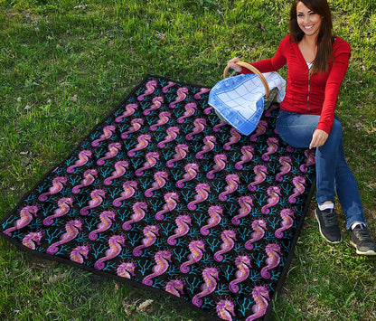 Purple Seahorse Pattern Print Quilt