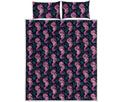 Purple Seahorse Pattern Print Quilt Bed Set