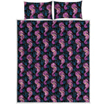 Purple Seahorse Pattern Print Quilt Bed Set
