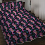 Purple Seahorse Pattern Print Quilt Bed Set