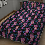 Purple Seahorse Pattern Print Quilt Bed Set