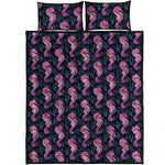 Purple Seahorse Pattern Print Quilt Bed Set