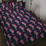 Purple Seahorse Pattern Print Quilt Bed Set