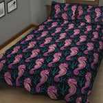 Purple Seahorse Pattern Print Quilt Bed Set