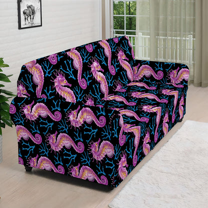 Purple Seahorse Pattern Print Sofa Cover