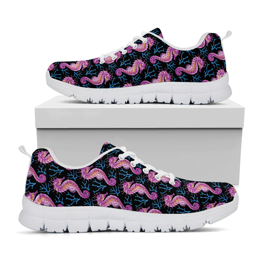 Purple Seahorse Pattern Print White Sneakers