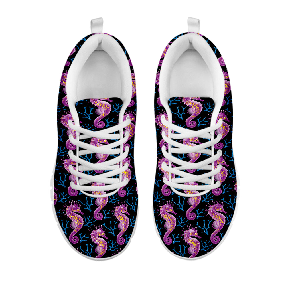 Purple Seahorse Pattern Print White Sneakers