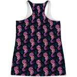 Purple Seahorse Pattern Print Women's Racerback Tank Top