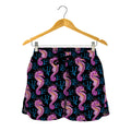 Purple Seahorse Pattern Print Women's Shorts