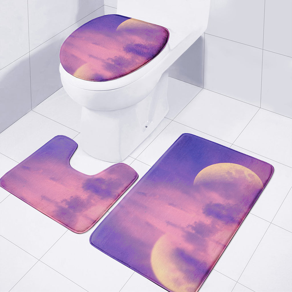 Purple Sky And Full Moon Print 3 Piece Bath Mat Set