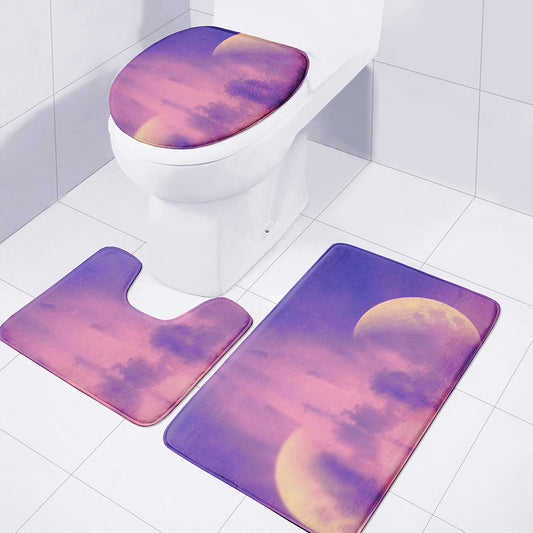Purple Sky And Full Moon Print 3 Piece Bath Mat Set