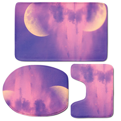 Purple Sky And Full Moon Print 3 Piece Bath Mat Set