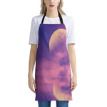 Purple Sky And Full Moon Print Apron