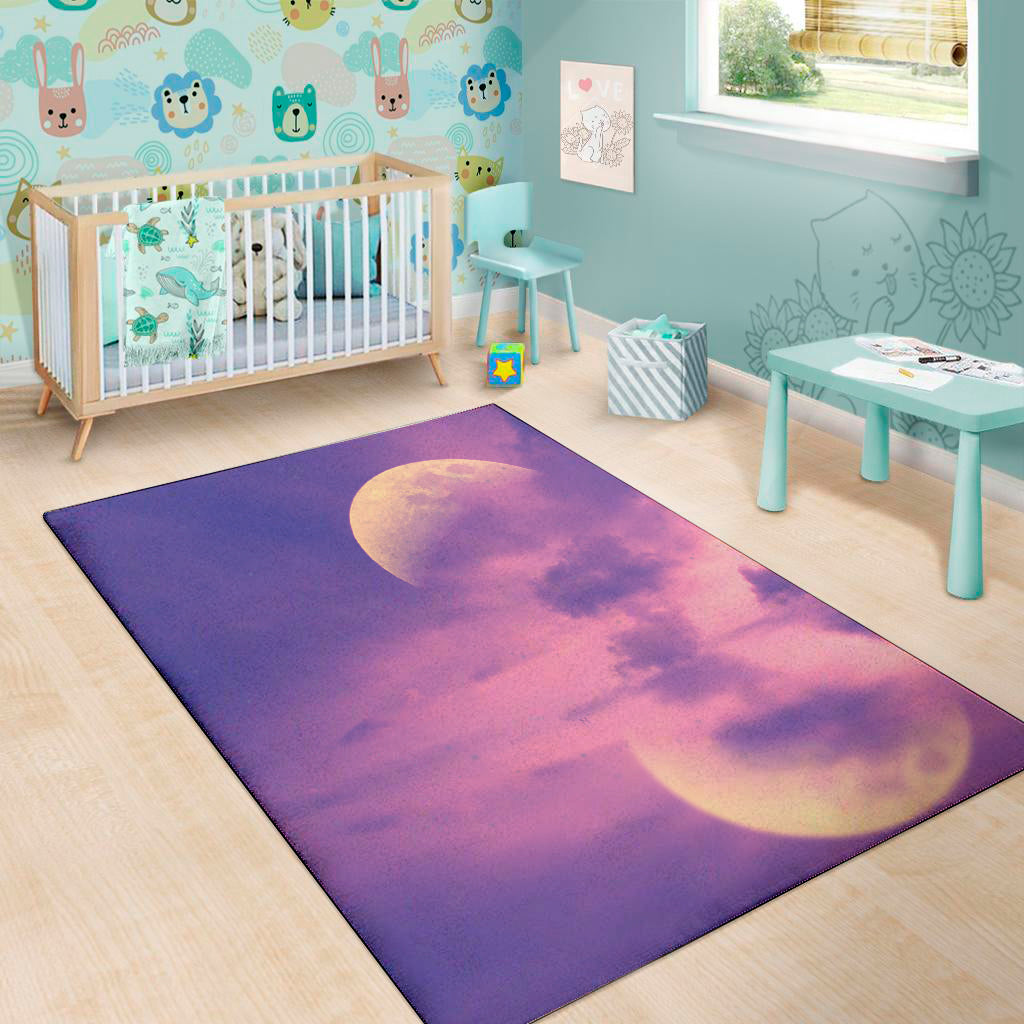 Purple Sky And Full Moon Print Area Rug