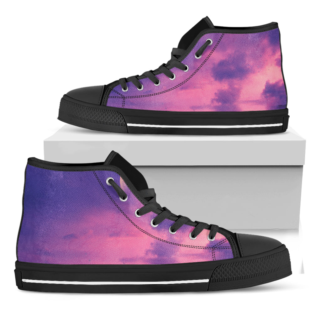 Purple Sky And Full Moon Print Black High Top Shoes