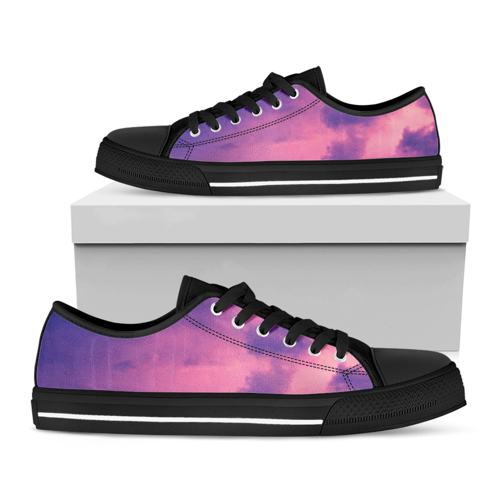 Purple Sky And Full Moon Print Black Low Top Shoes