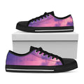 Purple Sky And Full Moon Print Black Low Top Sneakers