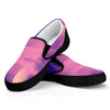 Purple Sky And Full Moon Print Black Slip On Shoes