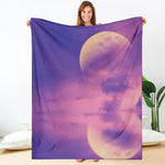 Purple Sky And Full Moon Print Blanket