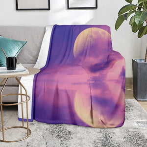 Purple Sky And Full Moon Print Blanket