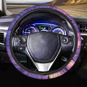 Purple Sky And Full Moon Print Car Steering Wheel Cover