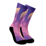 Purple Sky And Full Moon Print Crew Socks