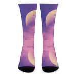 Purple Sky And Full Moon Print Crew Socks