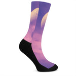 Purple Sky And Full Moon Print Crew Socks
