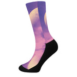 Purple Sky And Full Moon Print Crew Socks