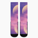 Purple Sky And Full Moon Print Crew Socks
