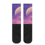 Purple Sky And Full Moon Print Crew Socks