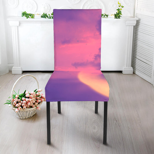 Purple Sky And Full Moon Print Dining Chair Slipcover