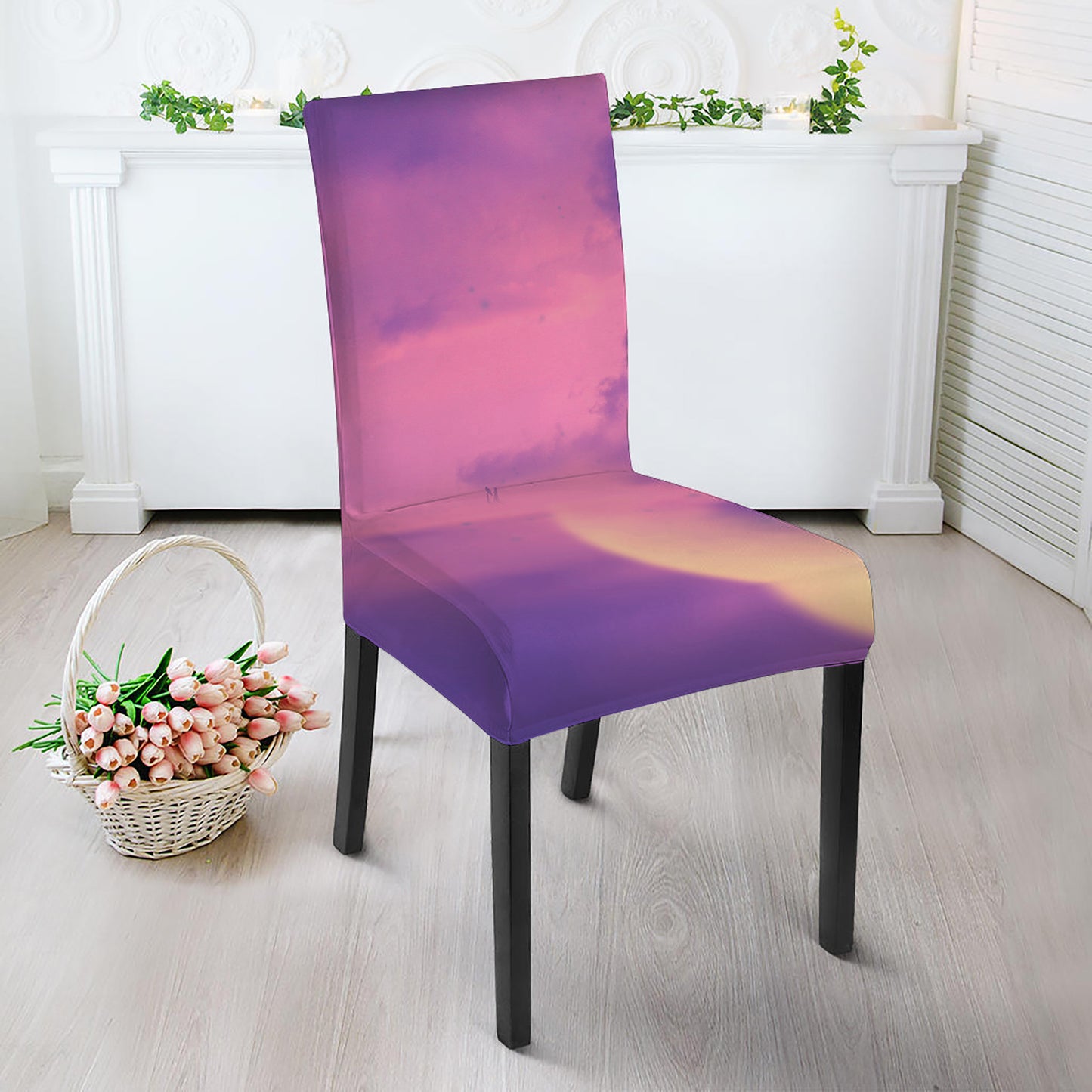 Purple Sky And Full Moon Print Dining Chair Slipcover